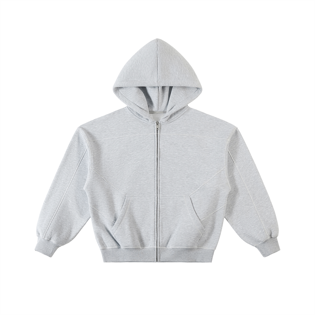 BLANK CONTRAST-STITCHED BOXY ZIP HOODIE