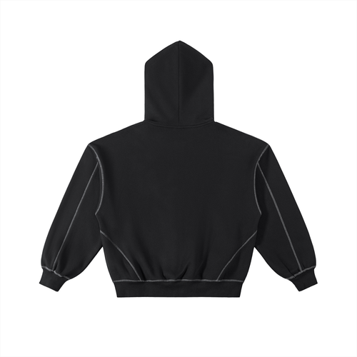 BLANK CONTRAST-STITCHED BOXY ZIP HOODIE