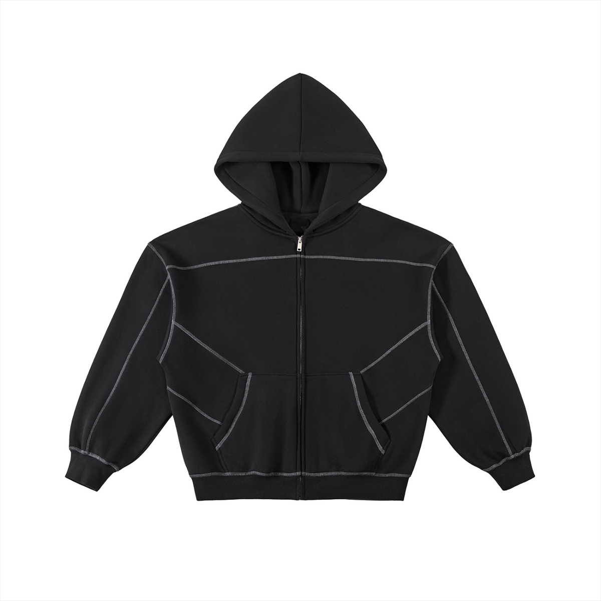 BLANK CONTRAST-STITCHED BOXY ZIP HOODIE